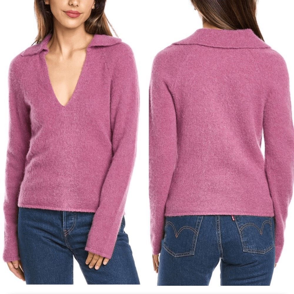 Vince Brushed V-Neck Polo Alpaca &‎ Wool Blend Sweater Size XS